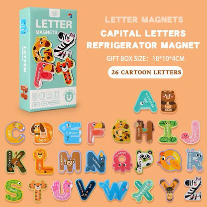 Magnetic Alphabet and Puzzle Set - Uppercase and Lowercase Letters, Animal and Vehicle Matching Puzzles