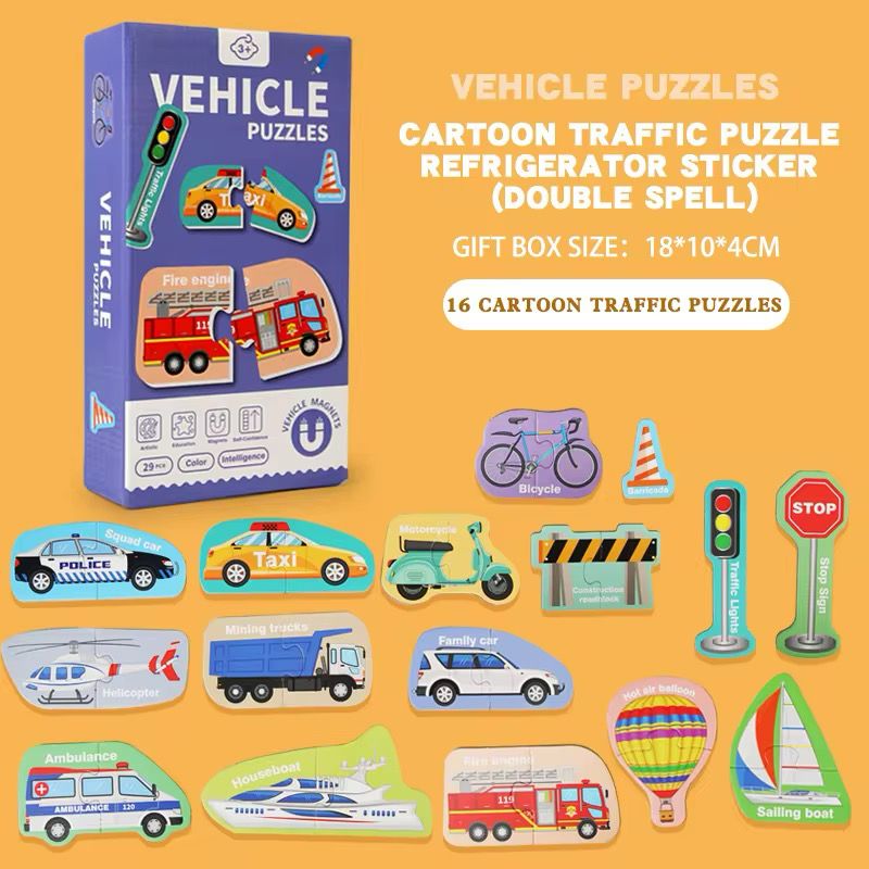 Magnetic Alphabet and Puzzle Set - Uppercase and Lowercase Letters, Animal and Vehicle Matching Puzzles