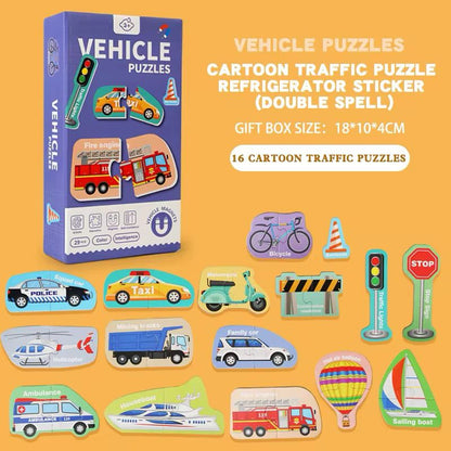 Magnetic Alphabet and Puzzle Set - Uppercase and Lowercase Letters, Animal and Vehicle Matching Puzzles