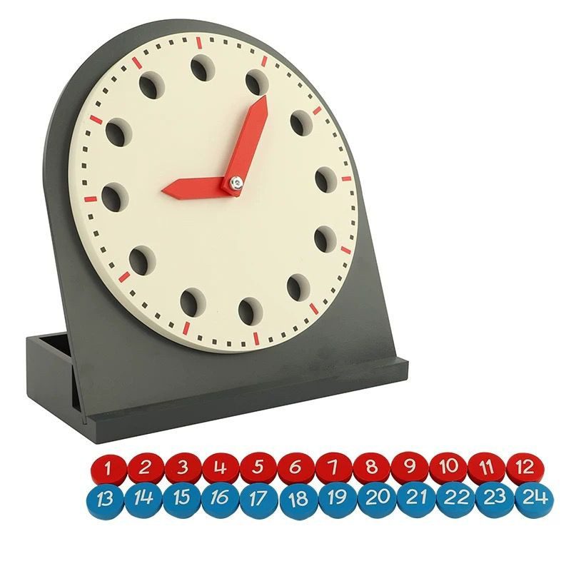 Montessori Clock with Movable Hands - Learning Time Concepts (12-Hour and 24-Hour Format)