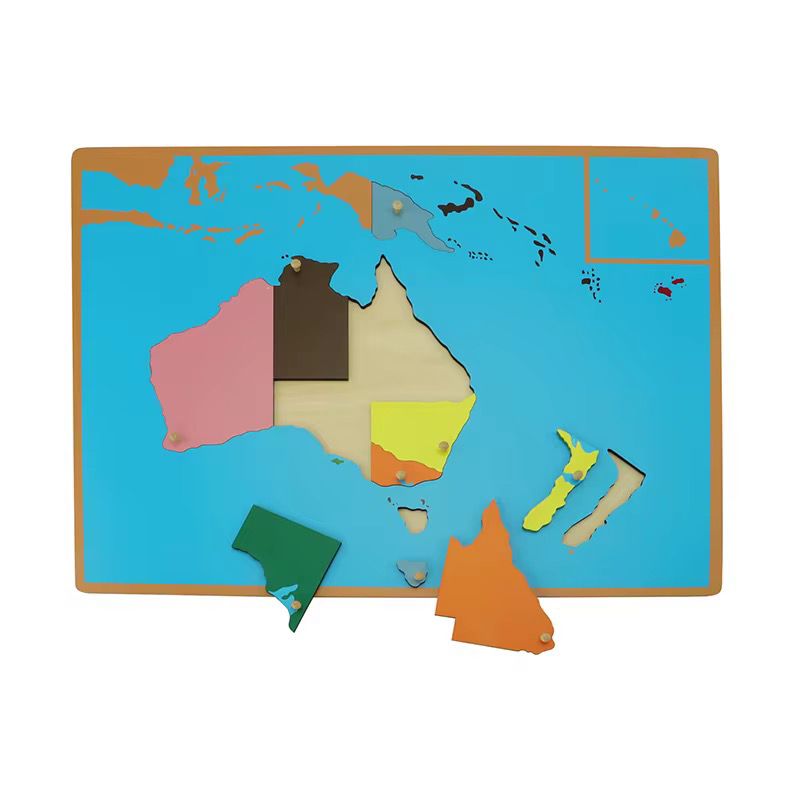 Montessori Australia puzzle map with state pieces removed to support hands-on geography and continent exploration