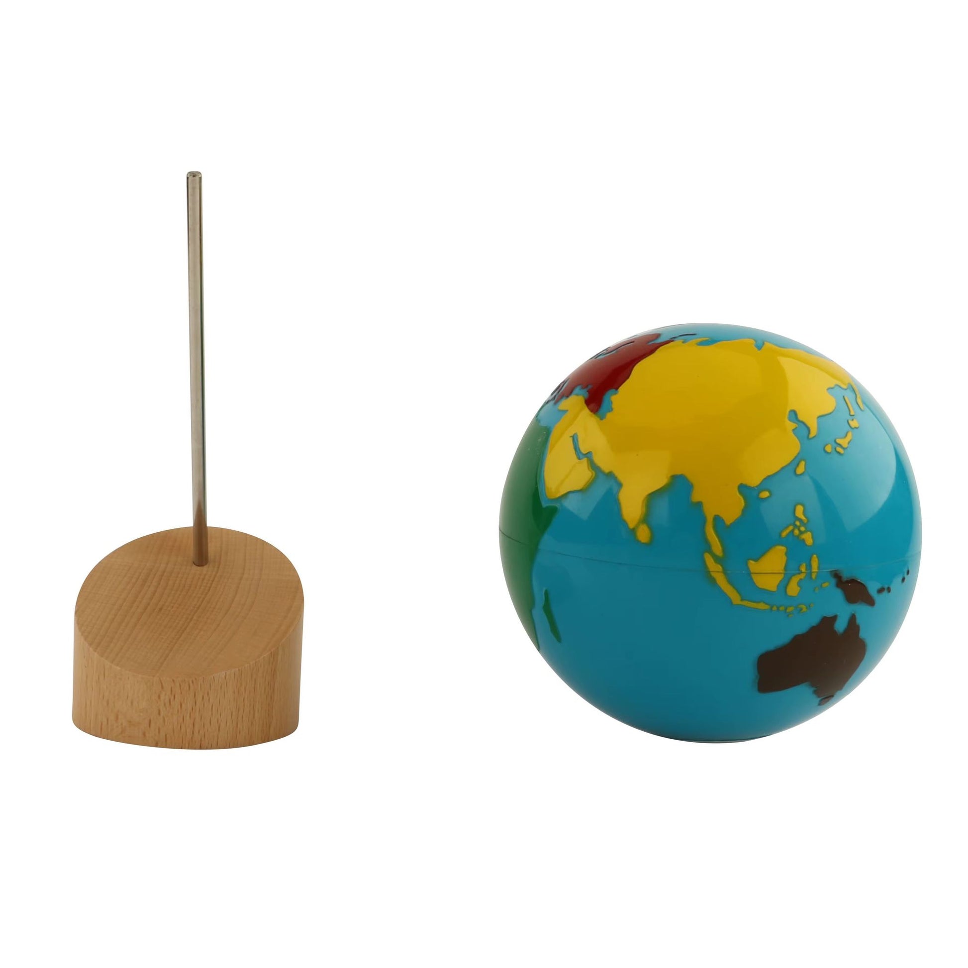 Montessori colored globe with removable globe ball and wooden stand for hands-on geography exploration