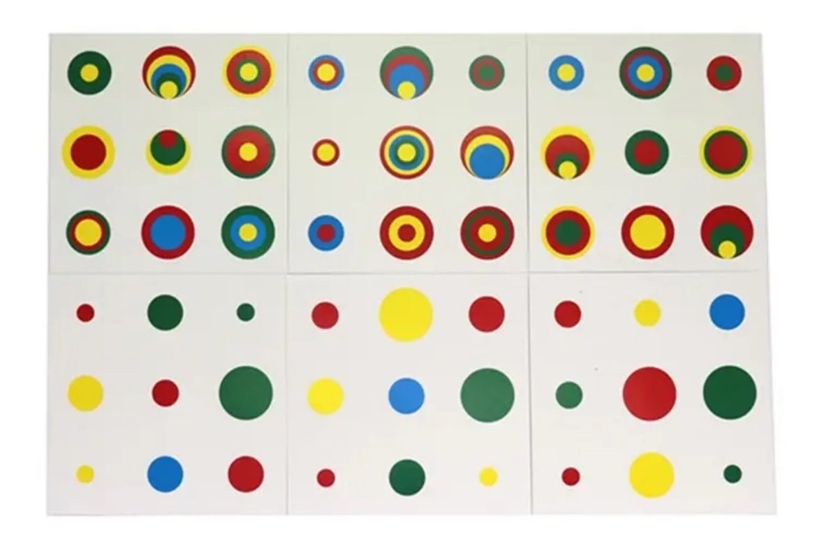 Control cards showing different colored circular patterns for matching knobbles cylinders.