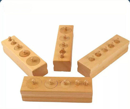 Montessori toddler cylinder blocks complete wooden set for hand coordination and size discrimination activities