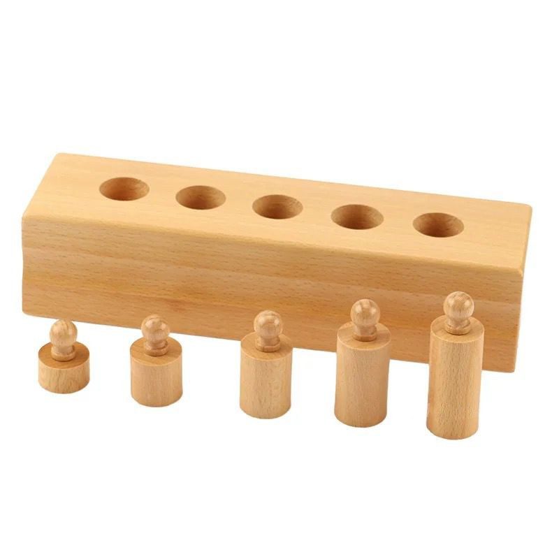 Montessori cylinder blocks with equal diameter variation for toddler visual and tactile size discrimination