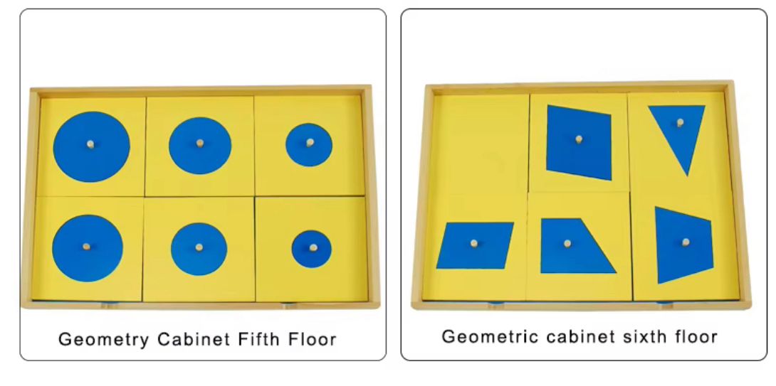 Montessori geometric cabinet fifth drawer with circular insets for visual shape discrimination