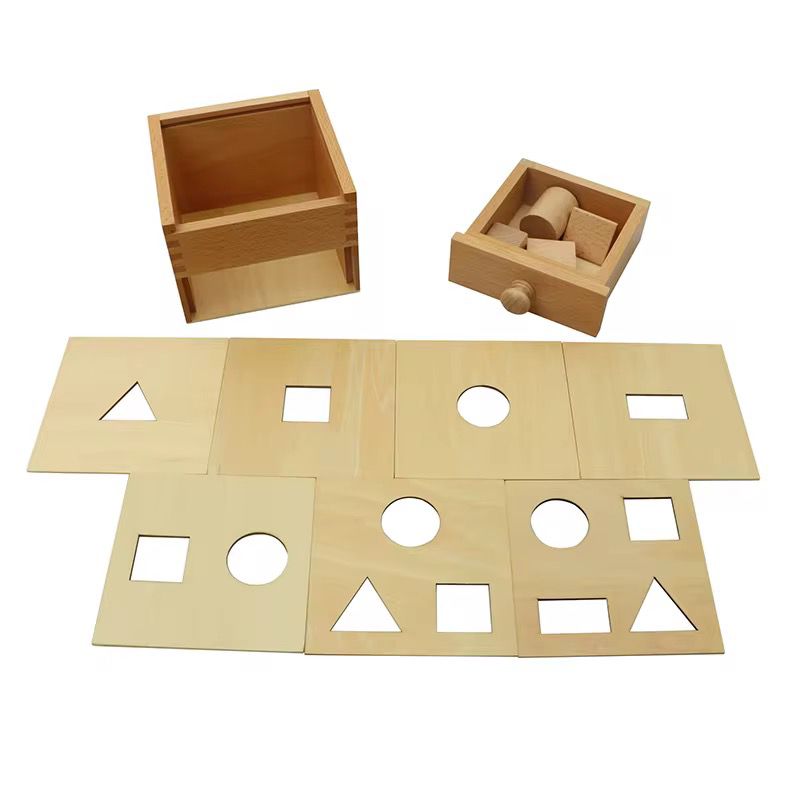 Montessori mailbox with removable shape sorting cards and pull drawer for toddler hand coordination and classification skills
