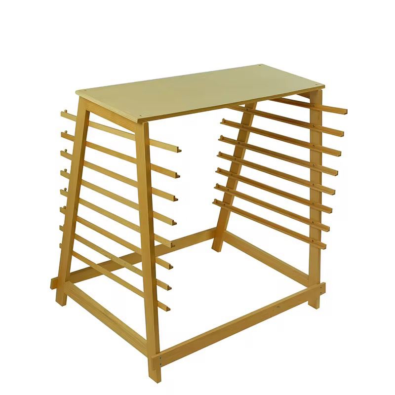 Wooden Montessori puzzle map stand designed to hold multiple continent and country maps for organized classroom storage