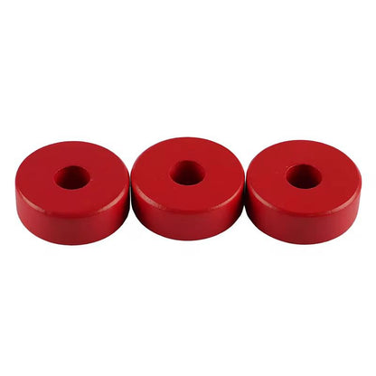 Montessori wooden red stacking discs with center hole for toddler fine motor development and object control