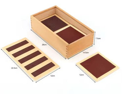 Montessori rough and smooth boards with size measurements for classroom use