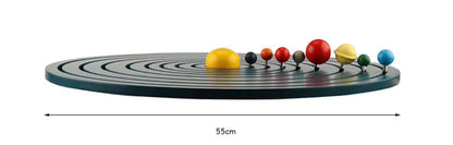 Montessori solar system board with size measurement indicating 55 cm diameter for large-scale classroom astronomy activities