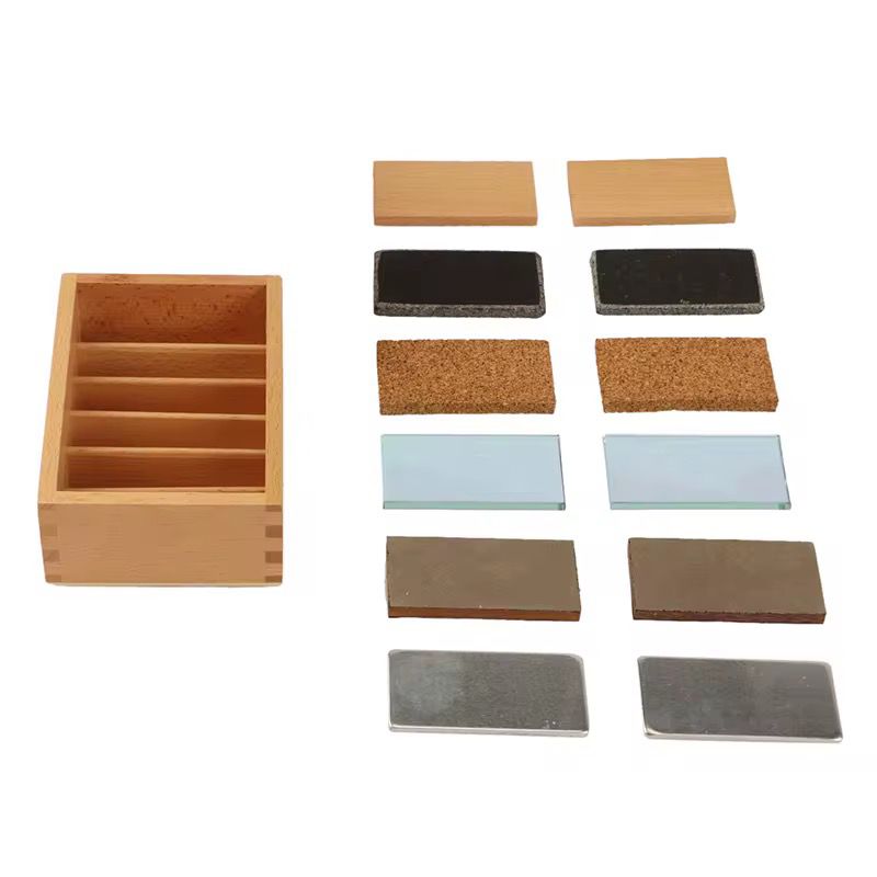 Full Montessori thermic tablets set laid out for temperature discrimination activity