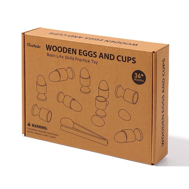 Montessori wooden eggs and cups color matching activity packaged box for toddler fine motor learning