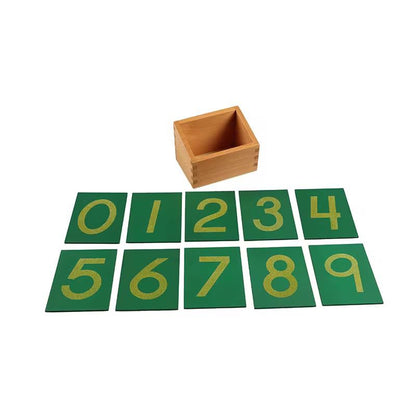 Full set of Montessori Sandpaper Numbers displayed with wooden box – textured digits for sensory-based learning.