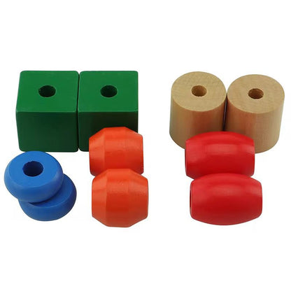 Montessori Wooden Beads Lacing - Practical Life Fine Motor Activity for Toddlers