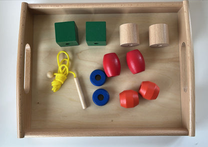 Montessori Wooden Beads Lacing - Practical Life Fine Motor Activity for Toddlers