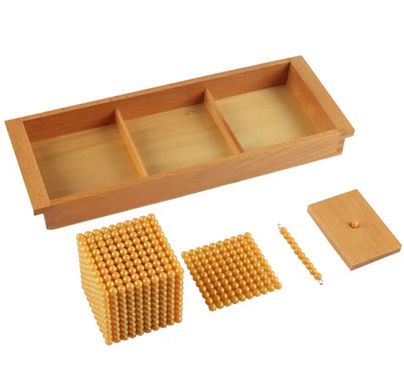 Montessori Introduction to Decimal Quantity - Golden Bead Material with Wooden Tray