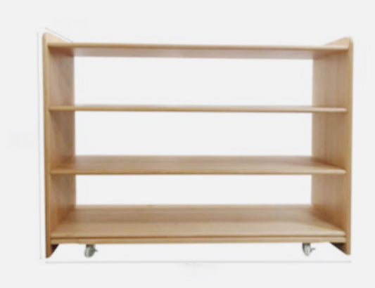 Montessori 3-Tier Open Shelf with Wheels - Beechwood Storage for Classrooms