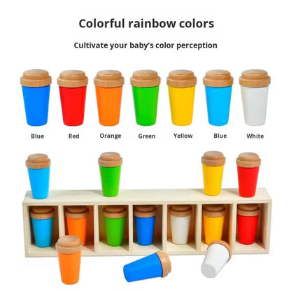 Montessori Wooden Memory Matching Logic Game - Visual Memory Challenge with Rainbow Cups