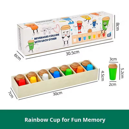Montessori Wooden Memory Matching Logic Game - Visual Memory Challenge with Rainbow Cups
