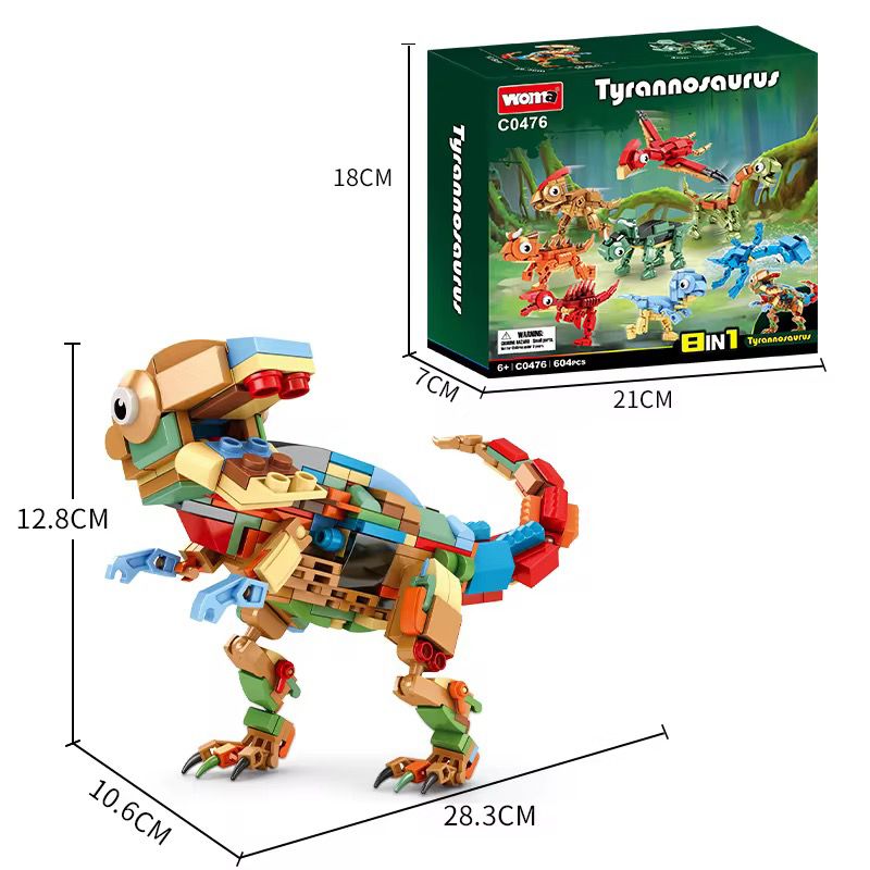 8-in-1 Dinosaur Building Block Set | 604 PCS | LEGO-Compatible Dino Creator Kit
