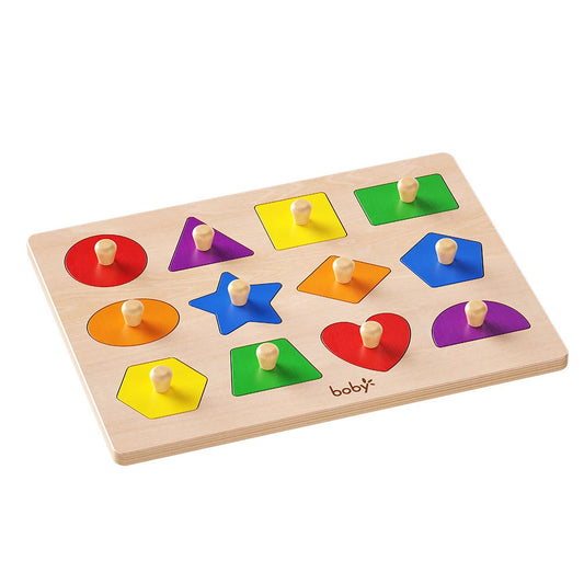 Montessori Geometric Shapes Knobbed Puzzle for Shape Recognition and Fine Motor Development