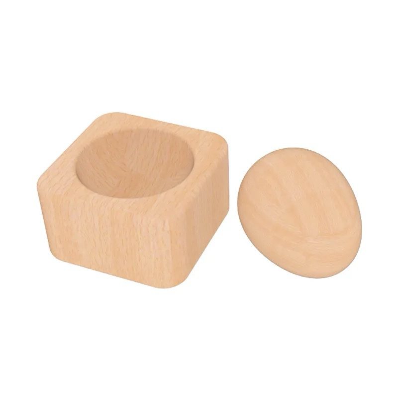 Montessori wooden egg and cup separate view for object fitting and fine motor skills