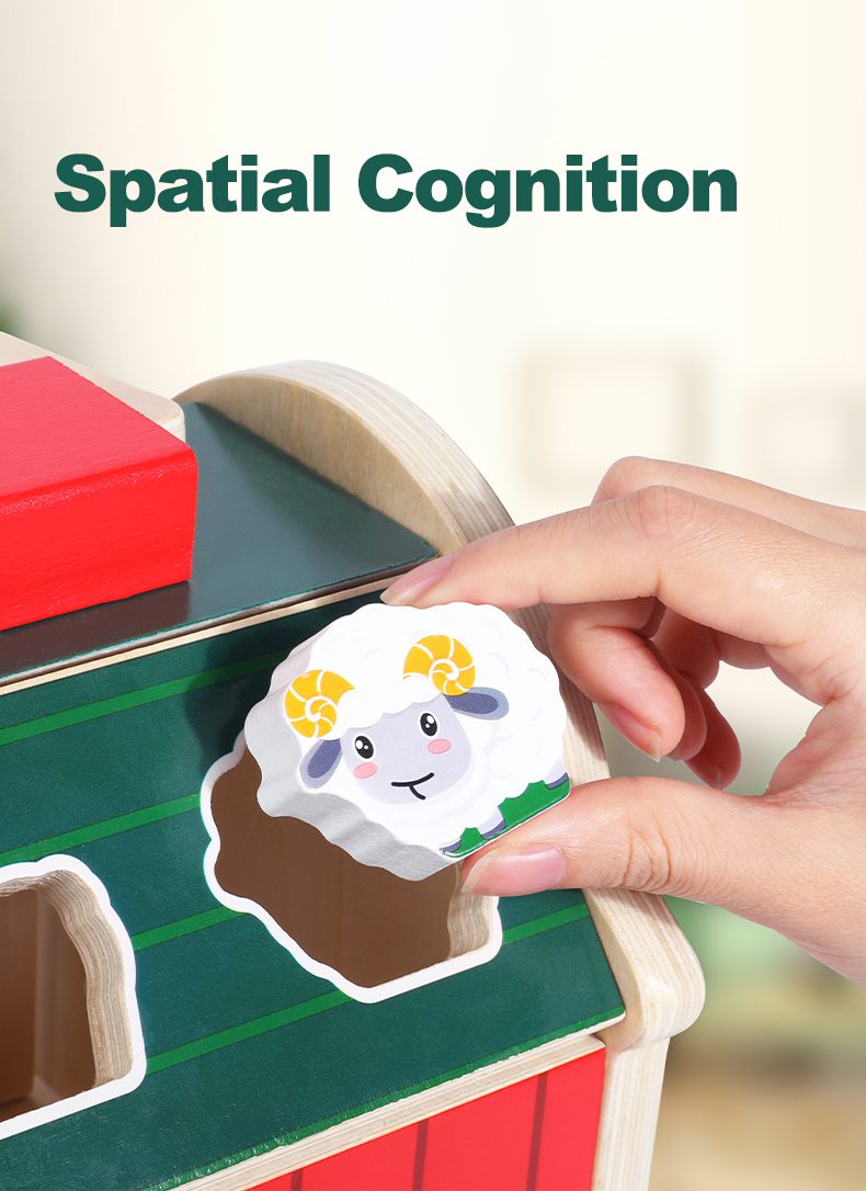 Wooden farm block house with open door showing internal storage for animal blocks