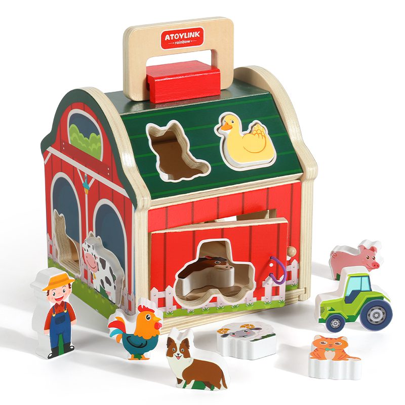 Wooden farm early education toy for shape matching and cognitive development