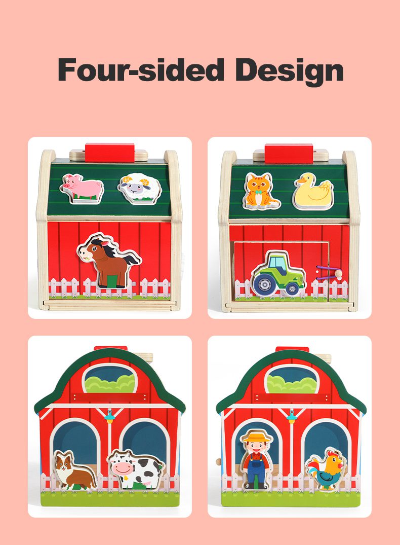 Wooden farm pairing toy dimensions showing height width and length measurements