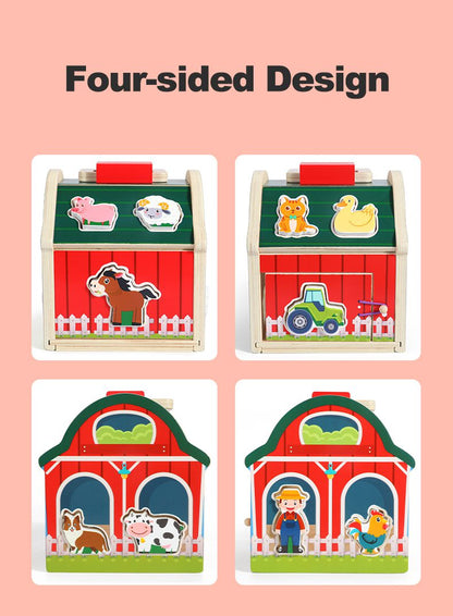 Wooden farm pairing toy dimensions showing height width and length measurements