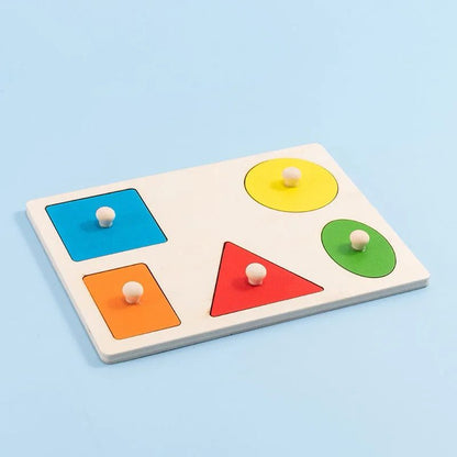Montessori wooden shapes peg puzzle with circle square rectangle triangle and oval for toddler geometric recognition