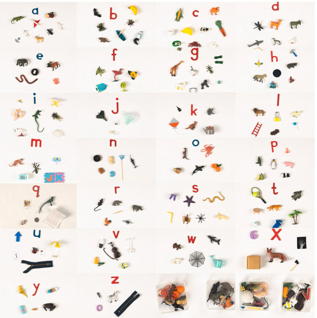 A to Z Montessori language objects full set with 104 realistic miniatures for phonics learning
