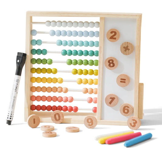 Wooden abacus with magnetic chalkboard and number blocks educational toy for counting and math learning