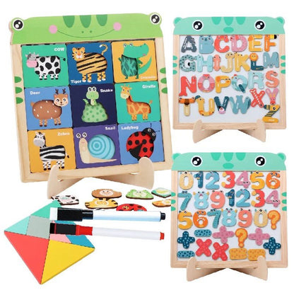 All-in-One Magnetic Animal Texture Matching Board – Double-Sided Montessori Learning Toy with Whiteboard, Letters and Tangram