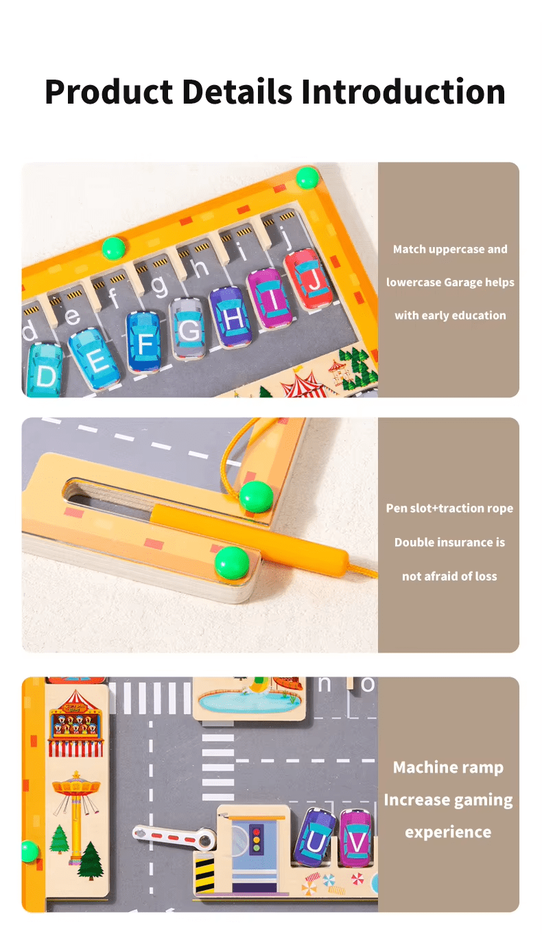 Uppercase to lowercase letter matching activity on magnetic maze learning board