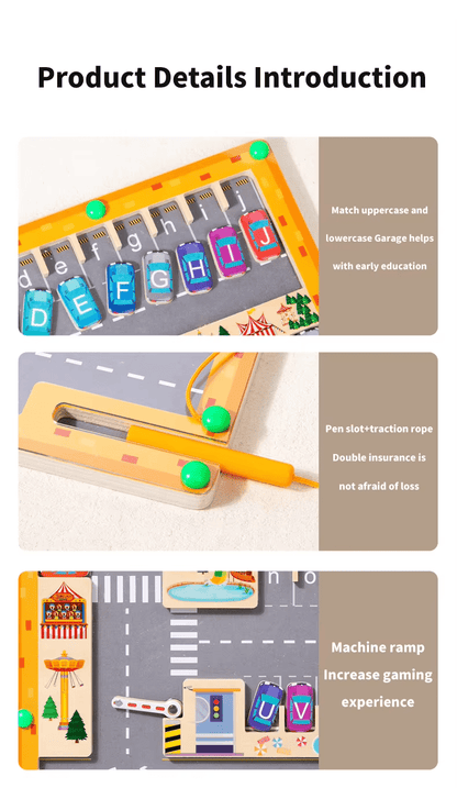 Uppercase to lowercase letter matching activity on magnetic maze learning board