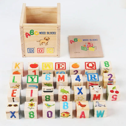 Wooden Alphabet Blocks – Classic ABC Stacking and Learning Toy with Storage Box