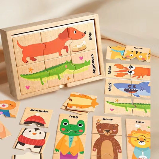 Animal matching puzzle set with 3-piece wooden puzzles for kids educational learning toy