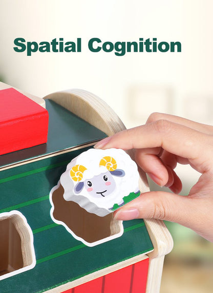 Wooden Barn Shape Sorter - Farm Animal Puzzle and Fine Motor Activity