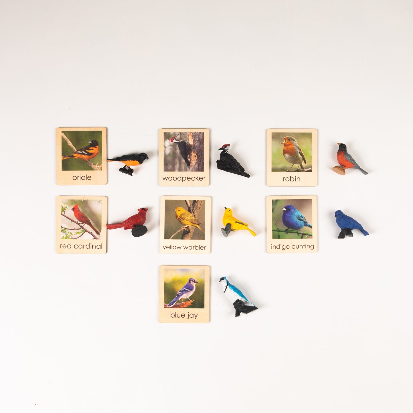 Montessori Animal Matching Set - Backyard Birds - Figurines and Wooden Cards