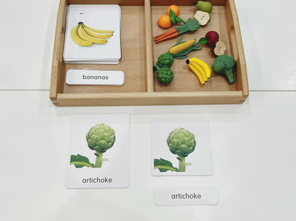 Montessori Classification Set - Fruits and Vegetables - 3-Part Cards (Classified Cards) with Mini Objects