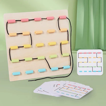 Montessori Fine Motor Threading Game – Pattern Cards and Bead Lacing Board for Toddlers