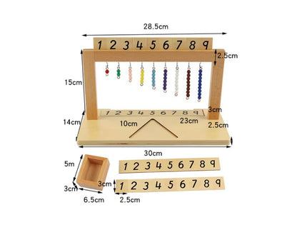 Montessori Bead Stair Hanger with Colored Beads - Math Material for Counting and Number Recognition (1–9)