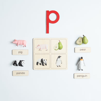 Beginning sound objects for letters M to R in Montessori language set