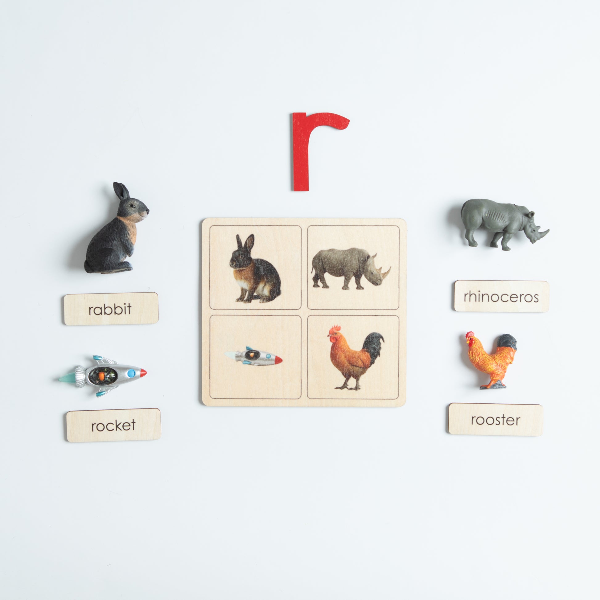 Beginning sound objects for letters S to X with realistic miniatures