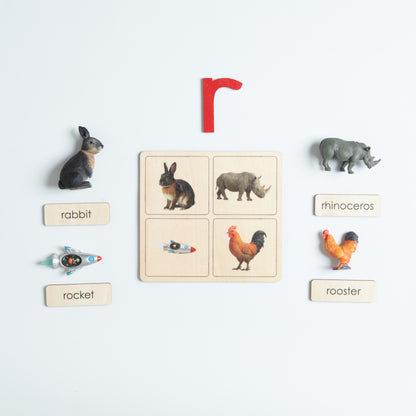 Beginning sound objects for letters S to X with realistic miniatures
