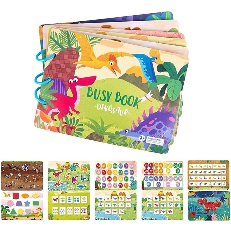 Interactive busy book binder organized for farm and dinosaur learning activities