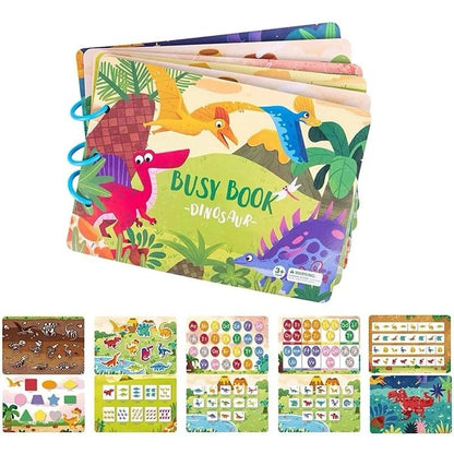 Interactive busy book binder organized for farm and dinosaur learning activities