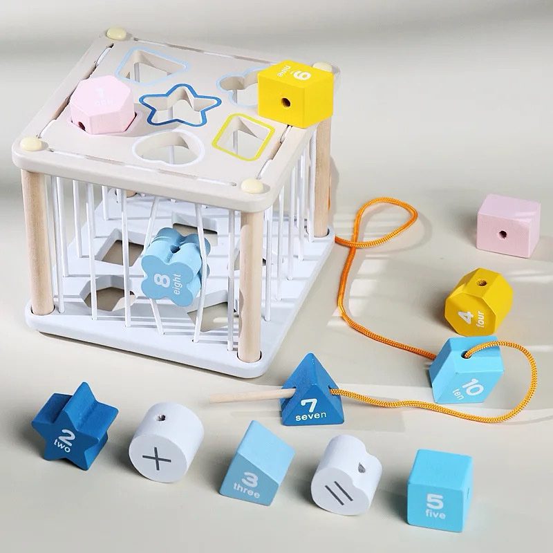 Cage Shape Sorter and Lacing Activity – Montessori-Inspired Fine Motor and Number Recognition Toy